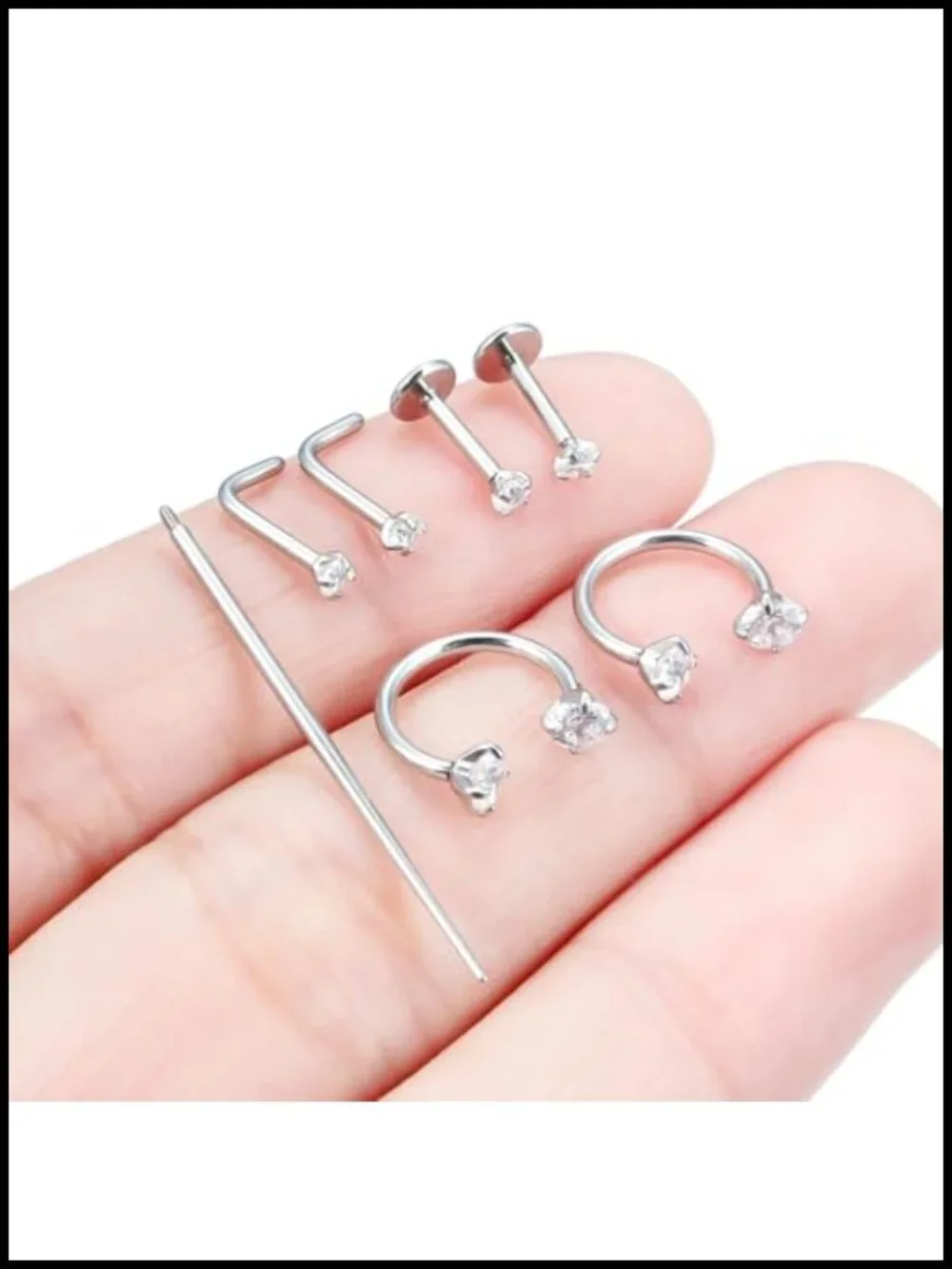 18G Horseshoe Nose Ring 316L Surgical Steel with CZ